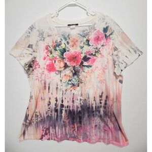 Only Nine Women's Colorful Floral Dressy Rhinestone Top Size‎ 3X